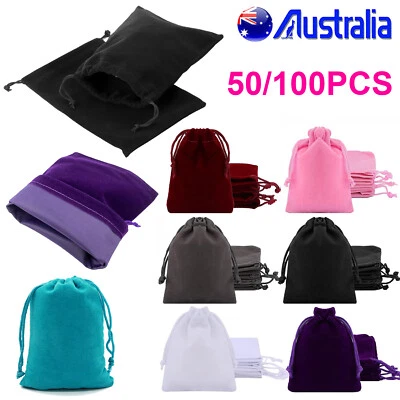 AU Small Velvet Cloth Drawstring Bags Xmas Jewelry Ring Earring Gift Pouch Tote - image 1 of 4