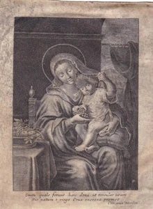 vintage etching on vellum parchment Virgo Christ Van Merlen 1700 engraving - Picture 1 of 1