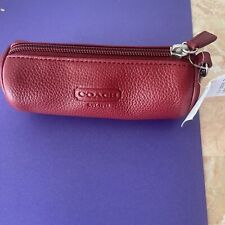 Coach Leather Golf Ball Set With Dark Red Embossed Logo Pouch With Zipper, New