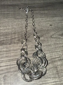Inter Lock Circle Silver Crystal Spring 2010 Adjustable Necklace New With Tags - Picture 1 of 4