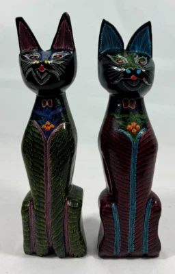 Figuras de gato de madera Alebrije mexicano artesanales - Par - Decoración de arte popular Foto 1 de 4