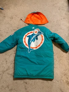 Miami Dolphins Sideline game worn used winter coat,Early 90s-HUGE VINTAGE EMBLEM - Bild 1 von 10