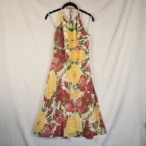 Ann Taylor Loft Womens Dress 8 Silk Floral Lined Halter Tropical Beach Resort - Picture 1 of 14