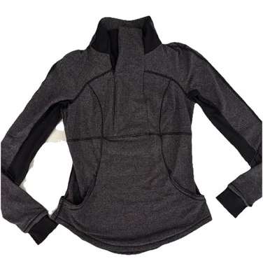 Pullover Lululemon Base Runner para mujer 1/2 cremallera, talla 6, espiga negro/gris Foto 1 de 4