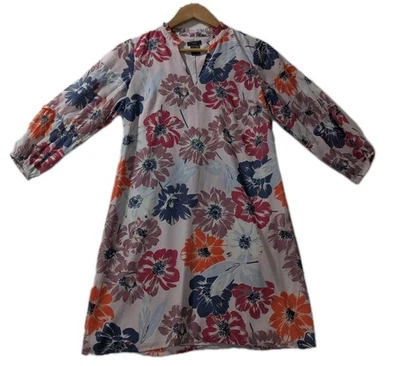 Vestido recto Ann Taylor Factory Petite XSP floral de gasa rosa azul manga larga Foto 1 de 4