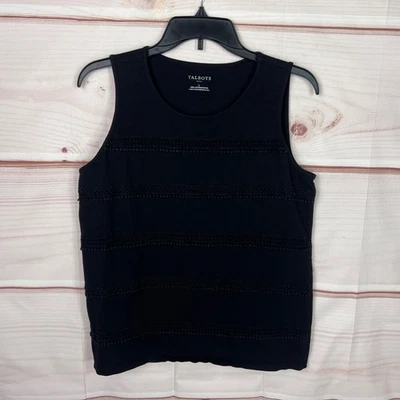 Camiseta sin mangas Talbots para mujer L negra de algodón cuello redondo sin mangas detalle de encaje liso Foto 1 de 4