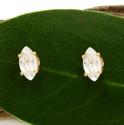 Brincos/pino de ouro amarelo 14k com corte marquesa espinélio branco - Imagem 1 de 4