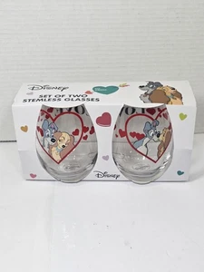DISNEY Lady and the Tramp Steamless  20 oz Love Glass Set (2) NEW  - Picture 1 of 5