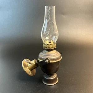 Vtg Ships Gimbal Brass Nautical Swivel Oil Lamp Burner Wall Mount W/Glass 10" - Picture 1 of 9