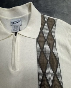 Vintage Style Irvine Park Pullover Herren XL Kurzarm Creme/Braun Argyle - Bild 1 von 5