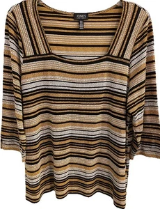 Jones New York Größe 1X gestreiftes Damenoberteil mit eckigem Ausschnitt 3/4-Ärmel Stretch - Bild 1 von 7