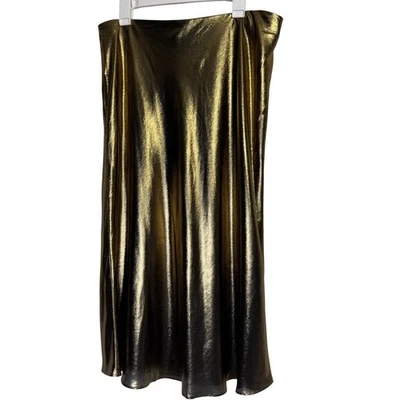 J. Crew Womens Large Gold Midi Slip Skirt Metallic Shiny Festive Holiday Party - Image 1 of 4