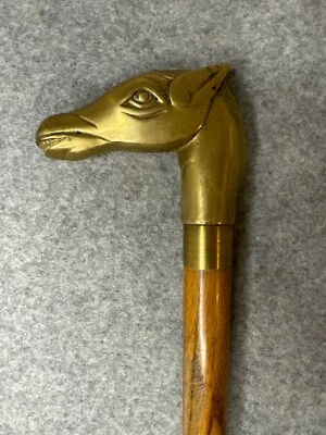 VTG Brass Horse Head Handle Wooden Cane Walking Stick - Image 1 of 4