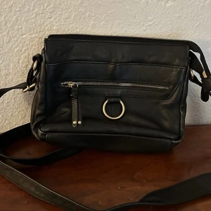 Schwarze tolle American Leatherworks Handtasche klein Crossbody Gold Hardware Leder  - Bild 1 von 6