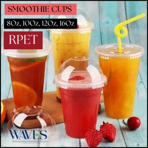 Disposable Smoothie Cups Flat & Dome Lids – 8oz, 10oz, 12oz, 16oz Reusable RPET - Picture 1 of 12