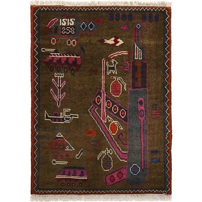 Handmade Wool Afghan War Rug 9/11 Rare Collectible Tribal Carpet 3x2 ft - image 1 of 2