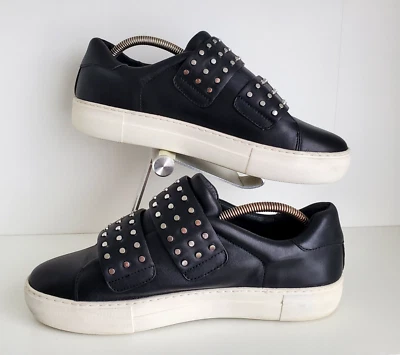 J/Slides NYC Black Leather Sneakers Silver Studded Accent Straps Women's Size 11 - Image 1 of 4