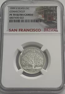 1999 S PROOF SILVER CONNECTICUT QUARTER NGC PF70 ULTRA CAMEO STATEHOOD 25C TROLY - Picture 1 of 3
