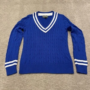 Suéter activo Lauren Ralph Lauren para mujer tejido con cable medio algodón preppy cuello en V - Imagen 1 de 10
