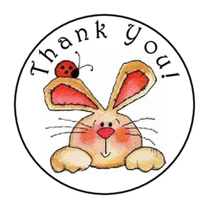 30 THANK YOU BUNNY FAVOR 1.5 INCH LABELS ROUND STICKERS - Picture 1 of 1