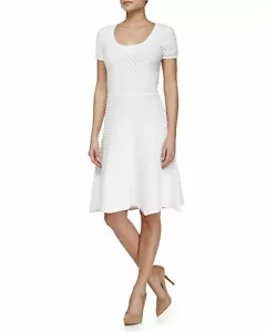 $690 NWT Zac ZAC POSEN Cocktail Dress Flare Fit A-Line White Kitted L Large - Picture 1 of 10