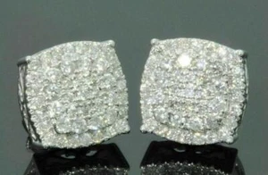 2Ct Round Cut Lab Created Diamond Cluster Stud Earrings 14K White Gold Finish - Picture 1 of 4