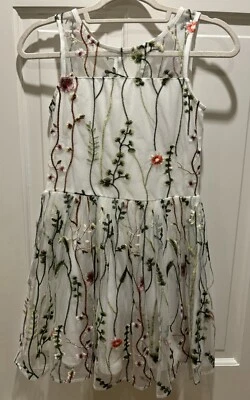 Vestido Calvin Klein Sin Mangas Bordado Malla Superpuesto Niñas Talla 14 en Blanco Nuevo con Etiquetas Foto 1 de 3