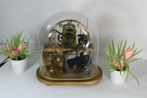 Steampunk skeleton vintage table clock hand made under globe dome glass rare Cover