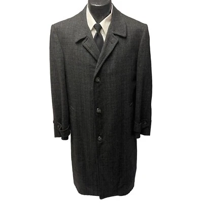 Vtg 50's Royal Fashion Black Top Over Coat SHADOWPLAID Trench WOOL TWEED Jacket - Image 1 of 4