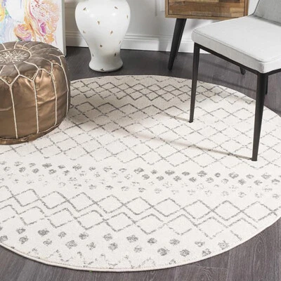 HARBOR IVORY GREY BOHO TRIBAL MOROCCAN MODERN FLOOR ROUND RUG - 3 Sizes **NEW** - image 1 of 4