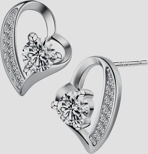 925 Silver CZ Heart Earrings For Women 925 Sterling Silver Cubic Zirconia - Picture 1 of 7