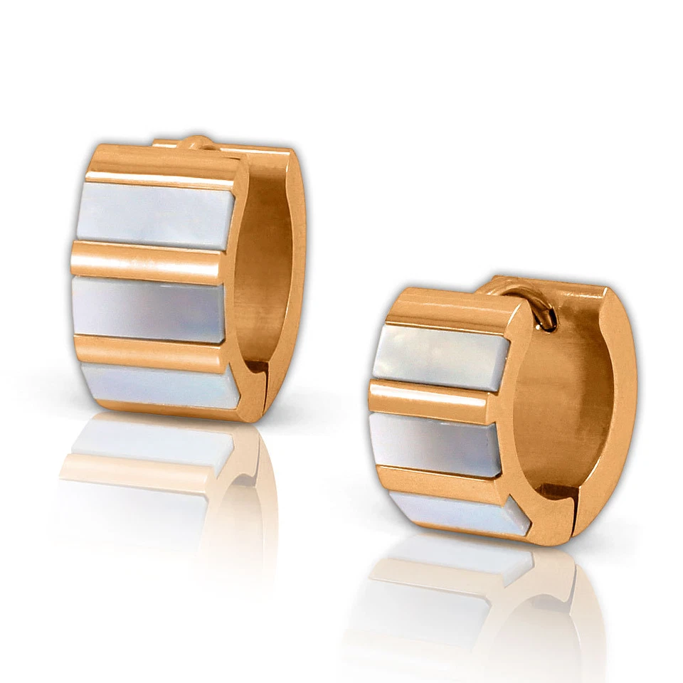 Perlmutt-Creolen Edelstahl roségold Muschel schillernd Ohrring Klappverschluss - Bild 1 von 1