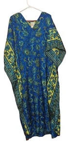 VTG Simply Basic Blue Print Kimono Kaftan Muu Muu One Size 2 Pockets - Picture 1 of 3
