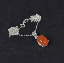925 Solid Sterling Silver Red Carnelian Chain Pendant -19 Inch B