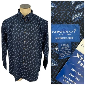 Towncraft Shirt Mens Large Button Up Blue Cotton Wrinkle Free Work Office Church - Picture 1 of 13