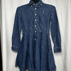 Ralph Lauren Girls Dress Size 10 Cotton Denim Chambray Shirt Dress - Picture 1 of 10