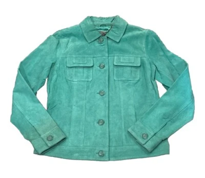 Women’s Seafoam Green Leather Jacket By Dennis Basso, Size XS - Image 1 of 4