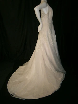 Paloma Blanca Wedding Dress 16 Blush Organza Illusion Plunging Crystal Belt - Image 1 of 4