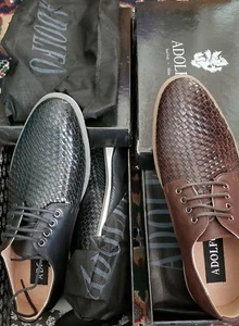 Adolfo Mens genuine leather weave laced high end shoes 2 pr Black + Brown 9.5M - Picture 1 of 1