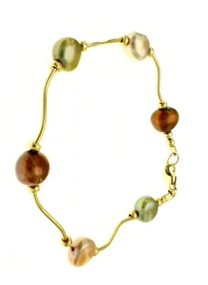 Multicolor Natural 8.5 to 9.5 mm Pearl Bracelet Real 14K Yellow Gold 7.5" Long  - Image 1 of 4