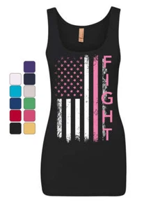 Fight Breast Cancer Tank Top Pink Ribbon Awareness Top - Picture 1 of 5