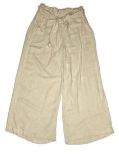 BLANK NYC Linen Blend Cream Beige Paper Bag Wide Leg Cropped Pants Size Small - Picture 1 of 7