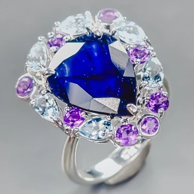Jewelry ring 8 ct Blue Sapphire Ring 925 Sterling Silver Size 8 /R438303 - image 1 of 4