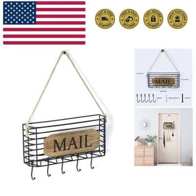Organizador de Correo Montaje en Pared, Soporte de Correo Rústico Porta Llaves para Pared con Ganchos,... Foto 1 de 4