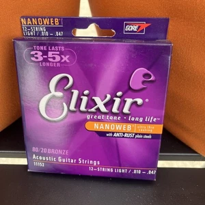Elixir 80/20 Bronze 12-String Acoustic Guitar Strings NANOWEB Light (.010-.047) - Picture 1 of 2