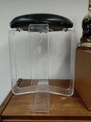 Taburete de tocador Lucite pierna cinta redonda de plástico MCM Karmel años 60 de colección 17" en muy buen estado Foto 1 de 4
