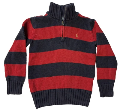 Suéter Polo Ralph Lauren Rojo y Azul Rayas Cuarto Cremallera Talla 5 Pullover para Niño Foto 1 de 4