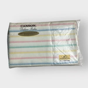 Vintage - Cannon Fashion Muslin - Pastel Stripe - 2 Standard Pillowcases - Picture 1 of 6