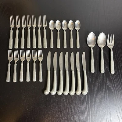 Винтажный GORHAM ОЛОВА плащ Ann столовые приборы 28шт лот вилки ложки ножи и сервировки - Изображение 1 из 4