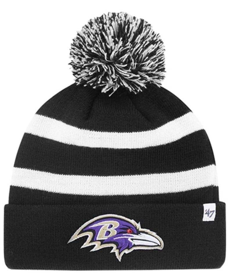 Baltimore Ravens NFL '47 Breakaway Cuffed Knit Hat Cap with Pom - Black